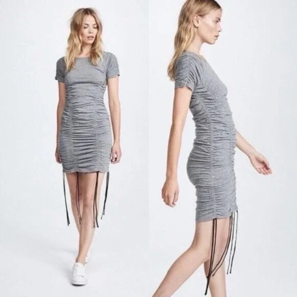 CINQ A SEPT Heather Gray Estella Ruched Short Sleeve T-shirt Dress sz XS